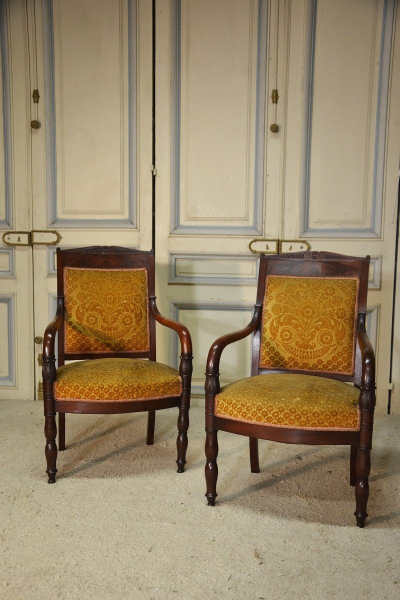 Pair Of Mahogany Armchairs Restoration Period