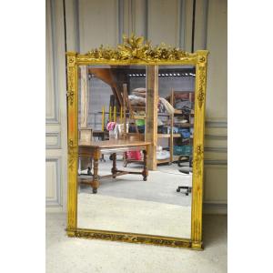 Large Niii Mirror In Golden Stucco, 19th Century