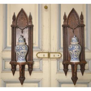 Pair Of Neo-gothic Oak Consoles