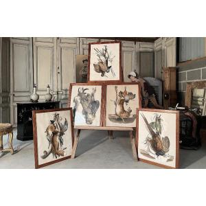 A Set Of Five Lithographs Depicting Hunting Trophies, Late 19th Century