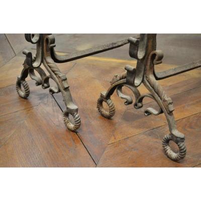 Pair Of Landiers Or Wrought Iron Andirons