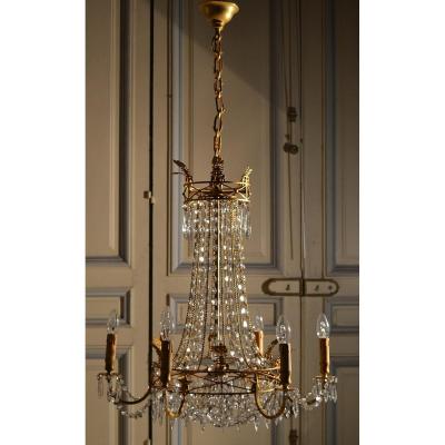 Chandelier With Pendants And Gilt Bronze 20th Century