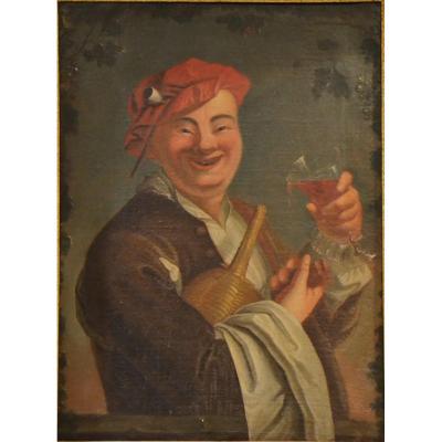 huile sur toile "le gai buveur" école française XVIIIe siècle