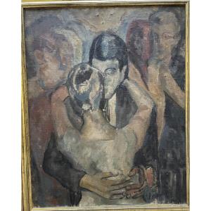 Huile Sur Toile "au Bal" . Signature En Bas à Droite Non Identifiée