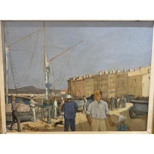 Huile Sur Toile Par Jacques Salomon 1885-1985. Le Port De Saint Tropez