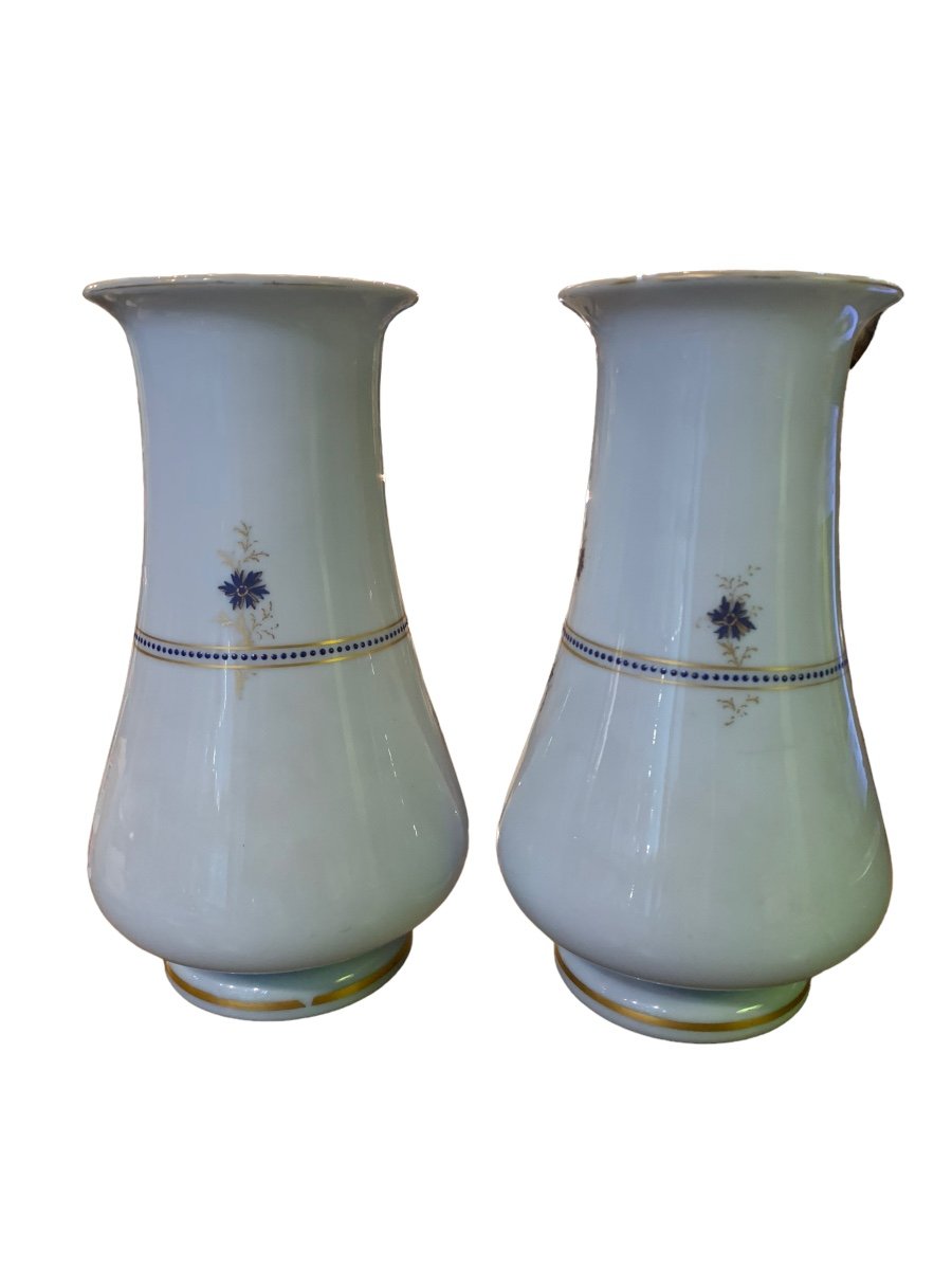 Pair Of Baccarat Purple Opaline Vases, Golden Decor, Perfect Condition-photo-3