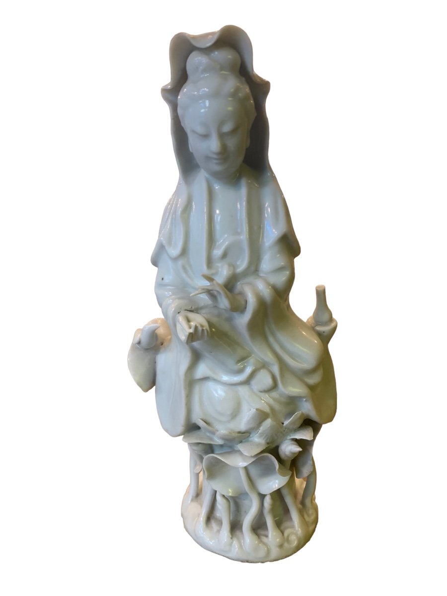 Guanyin Kwan-yin Quanyin Blanc De Chine En Porcelaine-photo-2