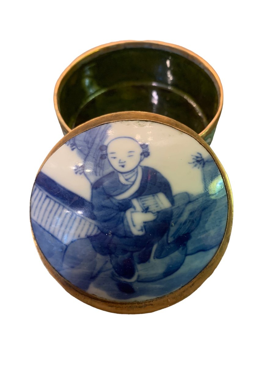 China, Round Cloisonne And Porcelain Box-photo-3