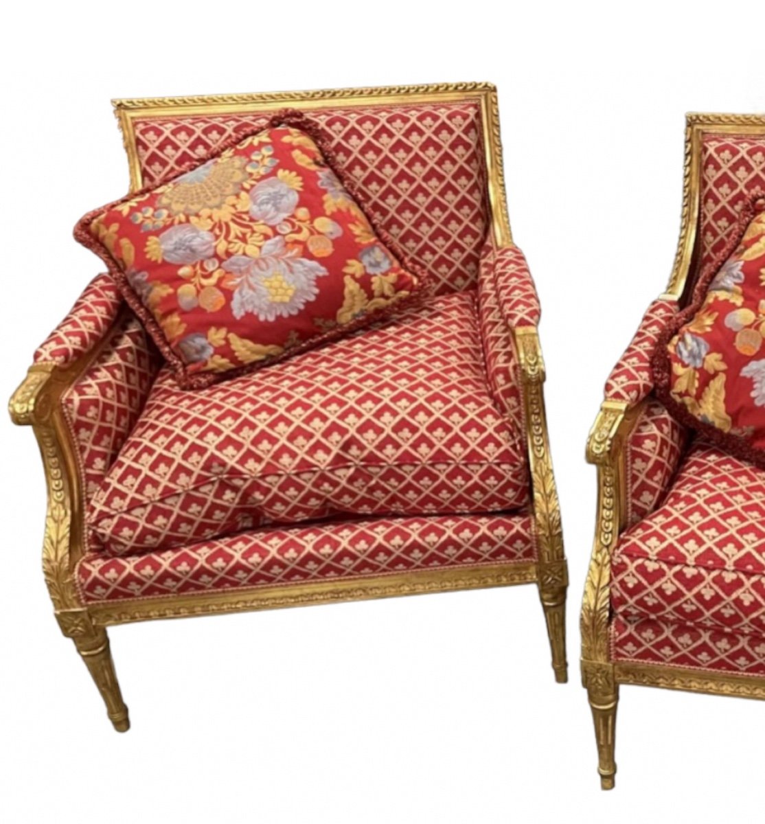 Pair Of Bergeres (armchairs) In Golden Wood-photo-2