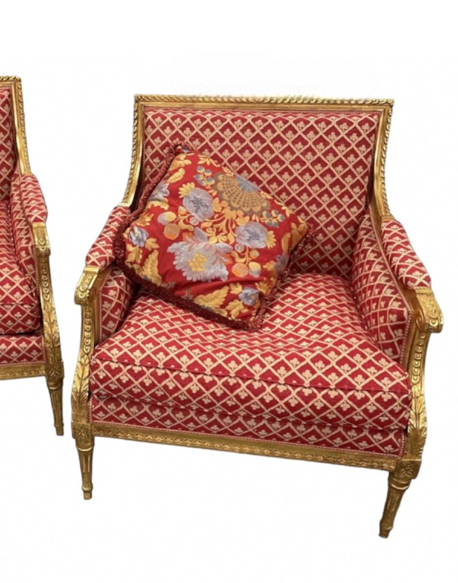 Pair Of Bergeres (armchairs) In Golden Wood-photo-3