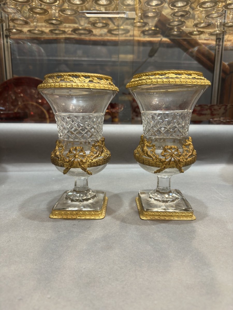 Paire De Vases En Cristal et bronze (Baccarat )-photo-2