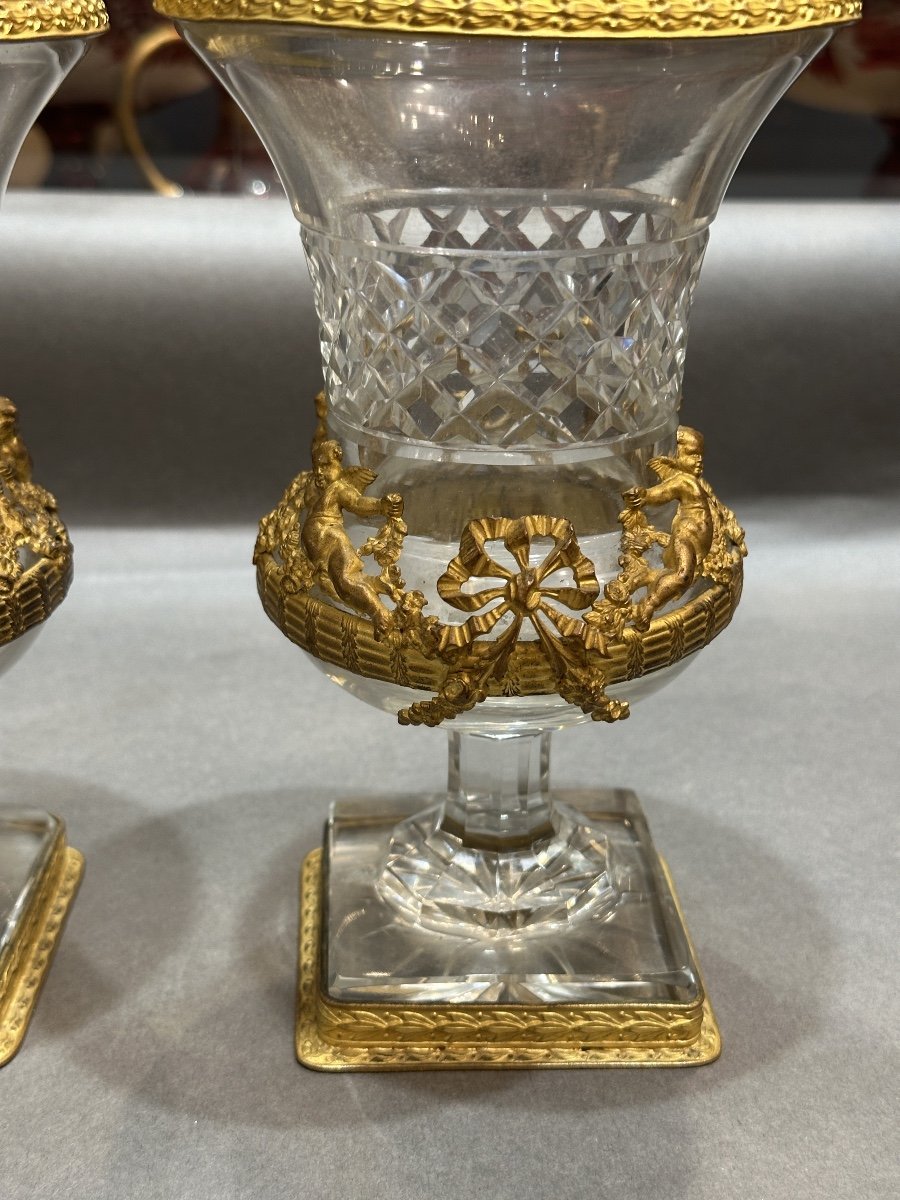 Paire De Vases En Cristal et bronze (Baccarat )-photo-1