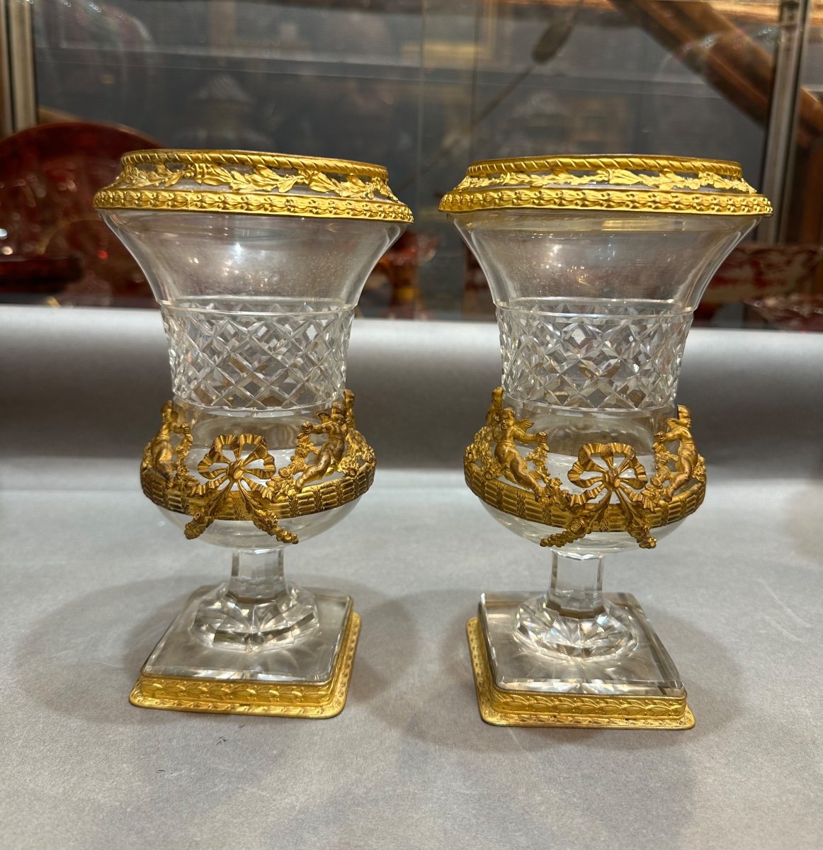 Paire De Vases En Cristal et bronze (Baccarat )