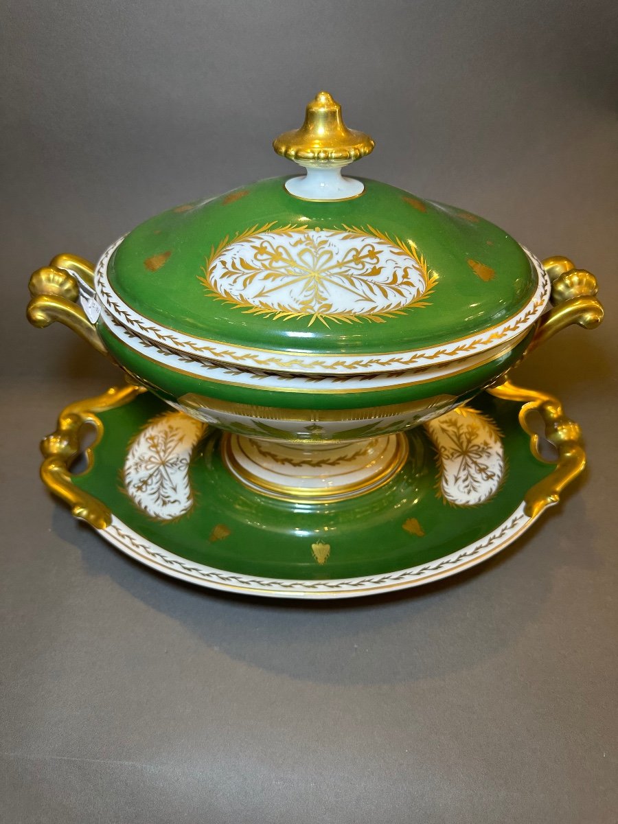 Soupière Verte En Porcelaine De Paris -photo-2