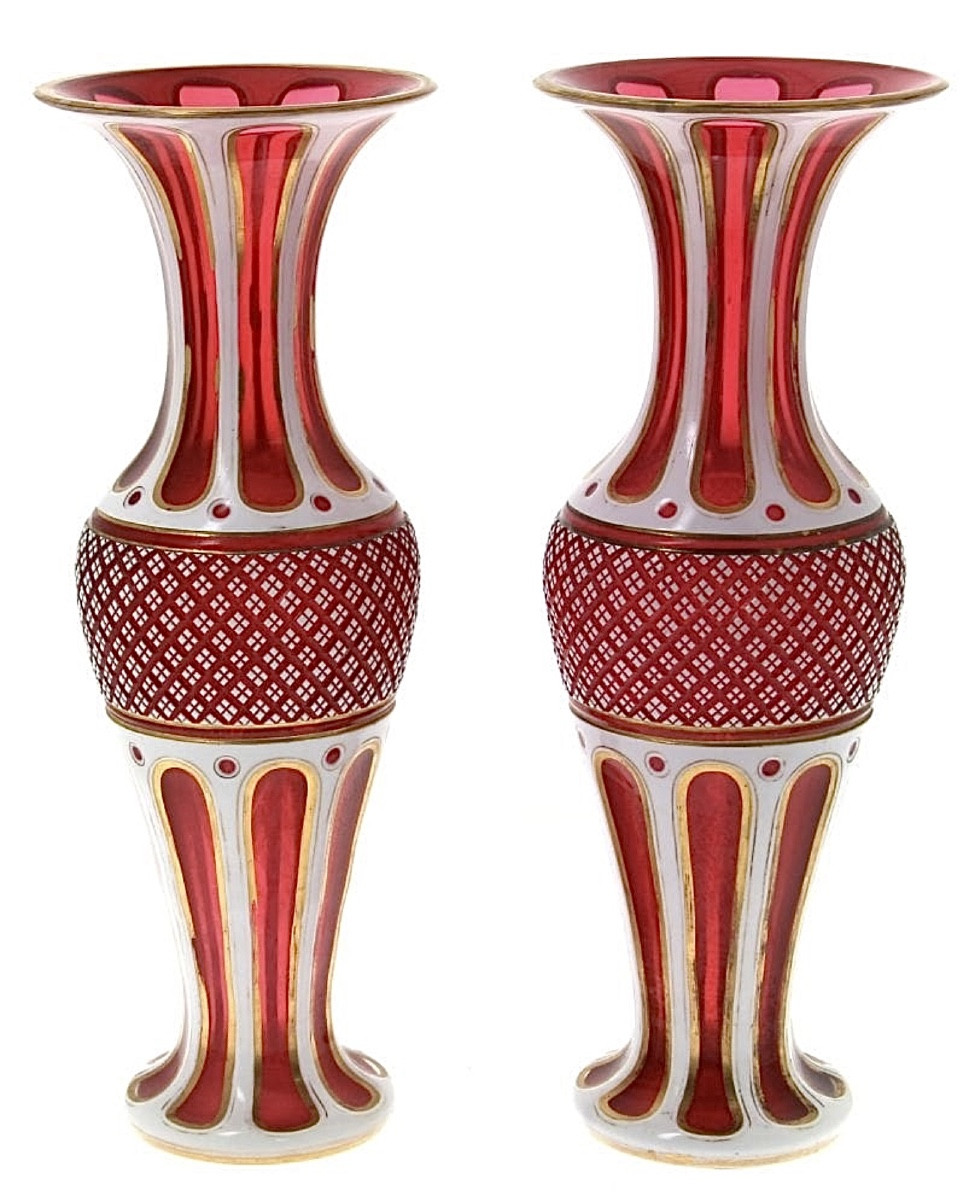 Paire De Vases, Overlay 38 cm