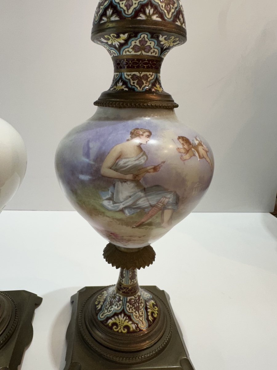 Pair Of Vases, Sèvres, Cloisonné 36 Cm-photo-2