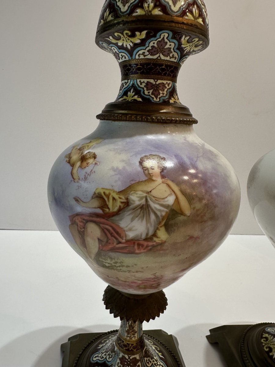 Pair Of Vases, Sèvres, Cloisonné 36 Cm-photo-3