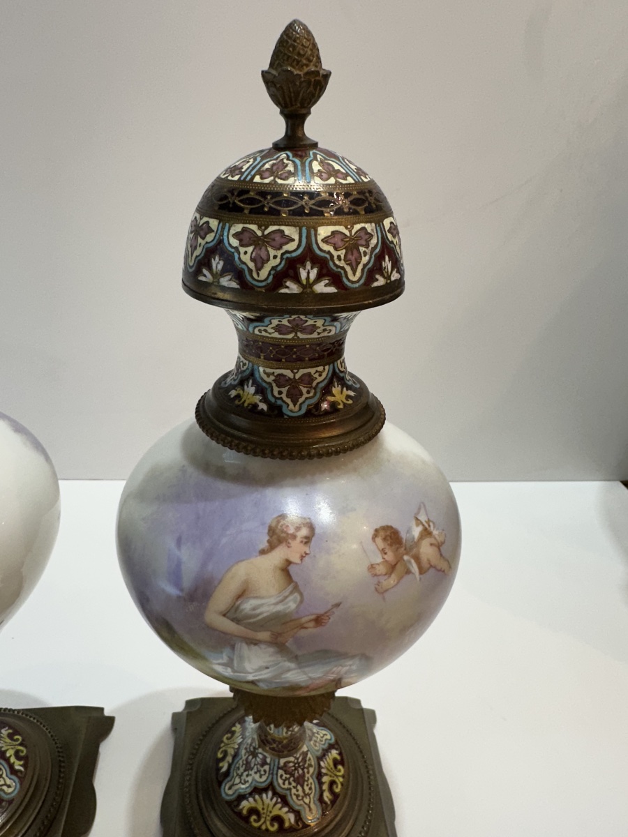 Pair Of Vases, Sèvres, Cloisonné 36 Cm-photo-4