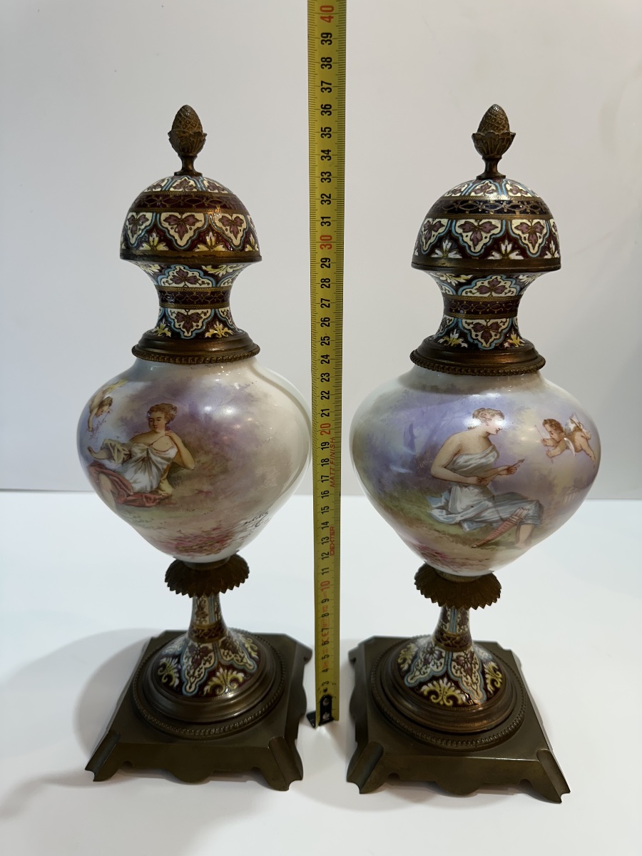 Pair Of Vases, Sèvres, Cloisonné 36 Cm-photo-1