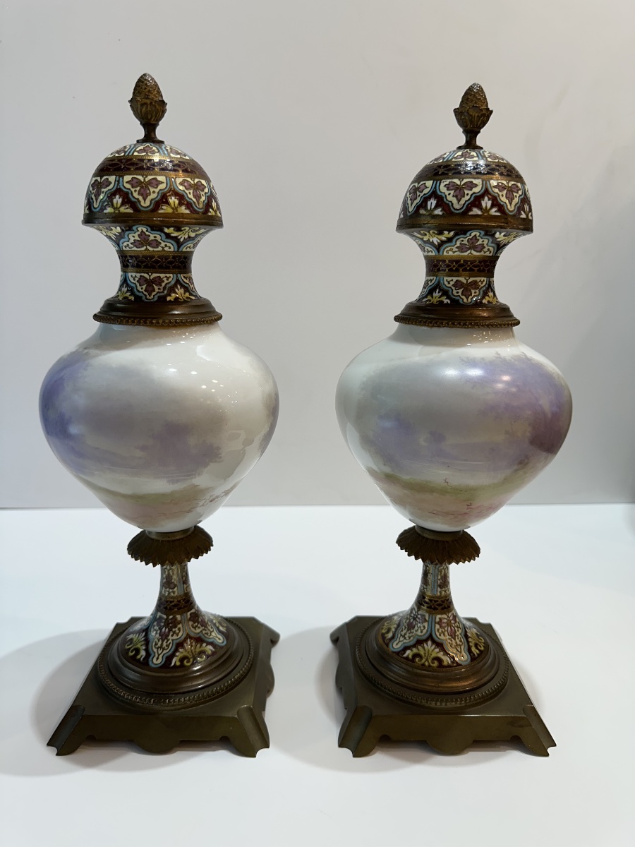 Pair Of Vases, Sèvres, Cloisonné 36 Cm-photo-2