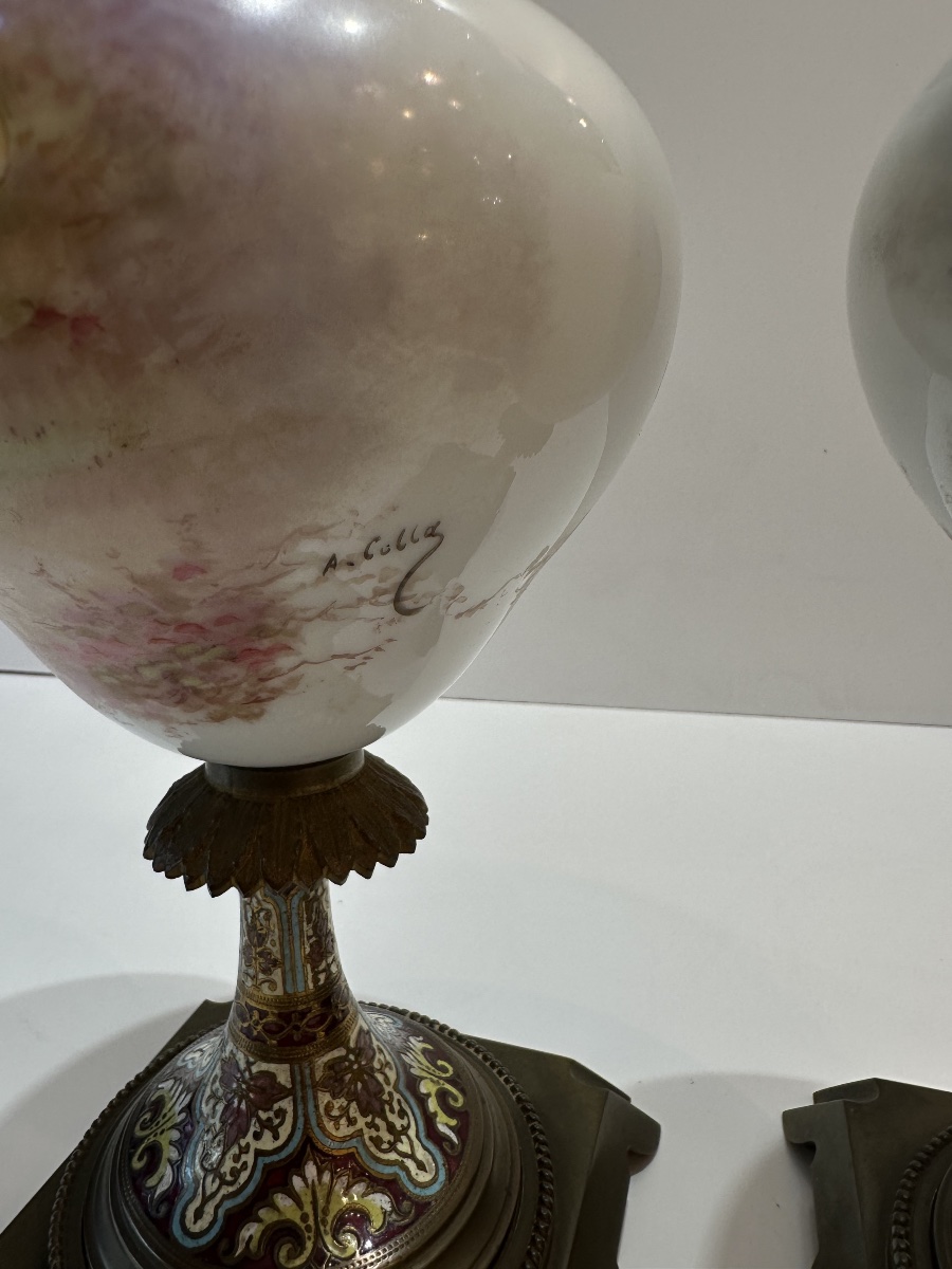 Pair Of Vases, Sèvres, Cloisonné 36 Cm-photo-3