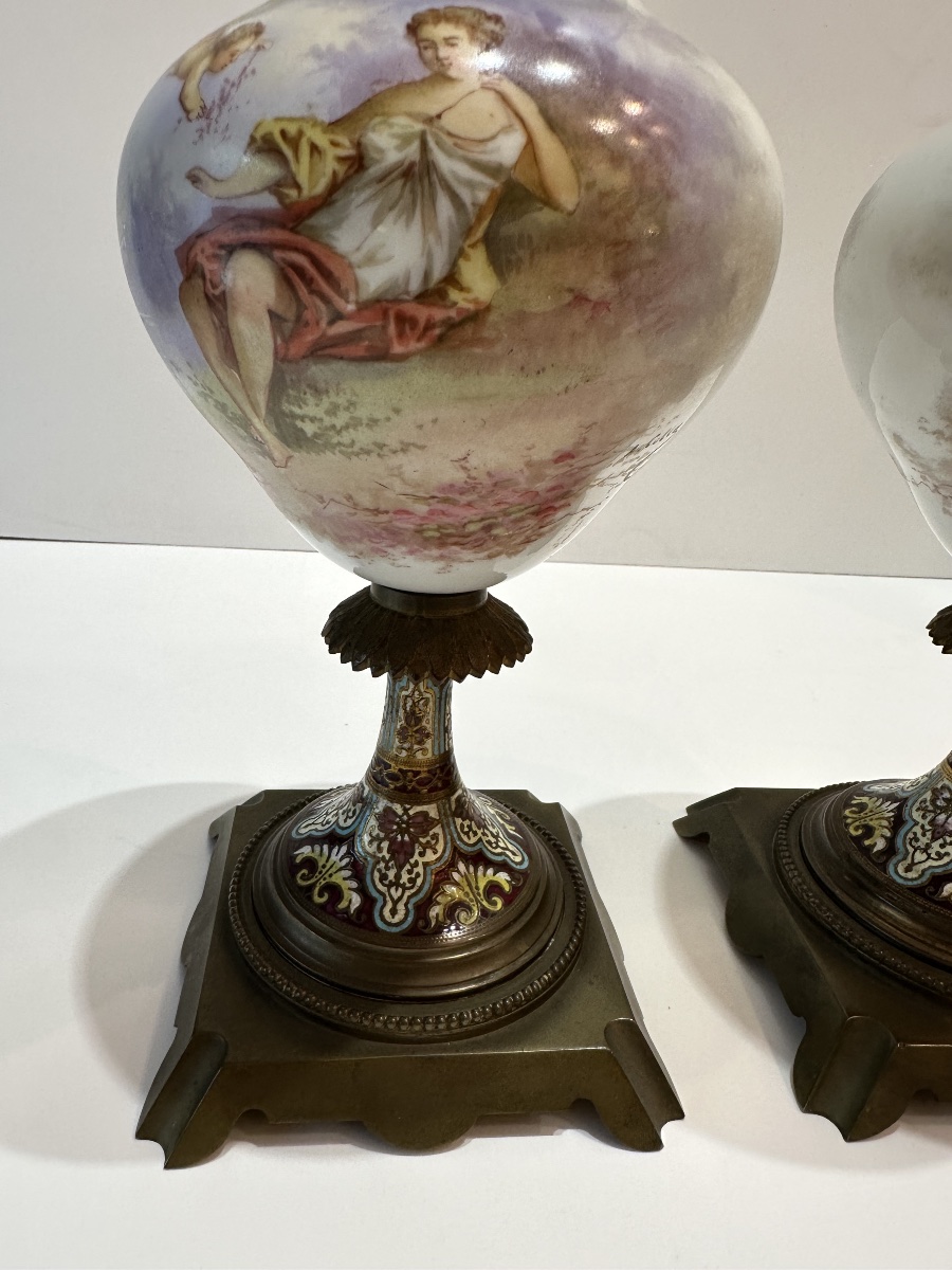 Pair Of Vases, Sèvres, Cloisonné 36 Cm-photo-4
