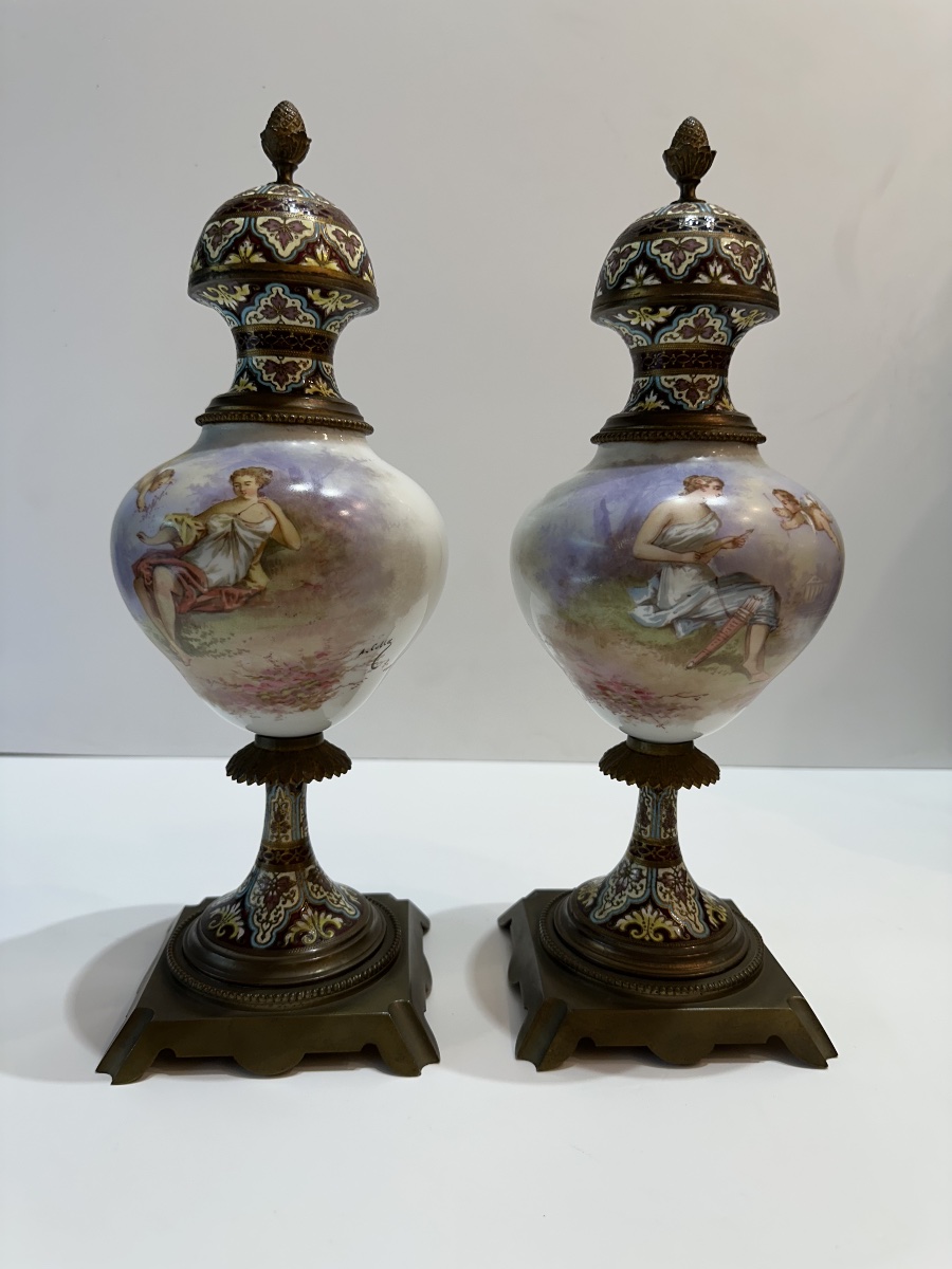 Pair Of Vases, Sèvres, Cloisonné 36 Cm