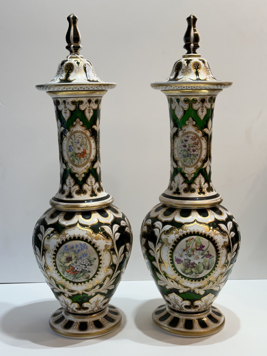 Pair Of Vases, Bohemian Crystal , Overlay , 68 Cm-photo-3