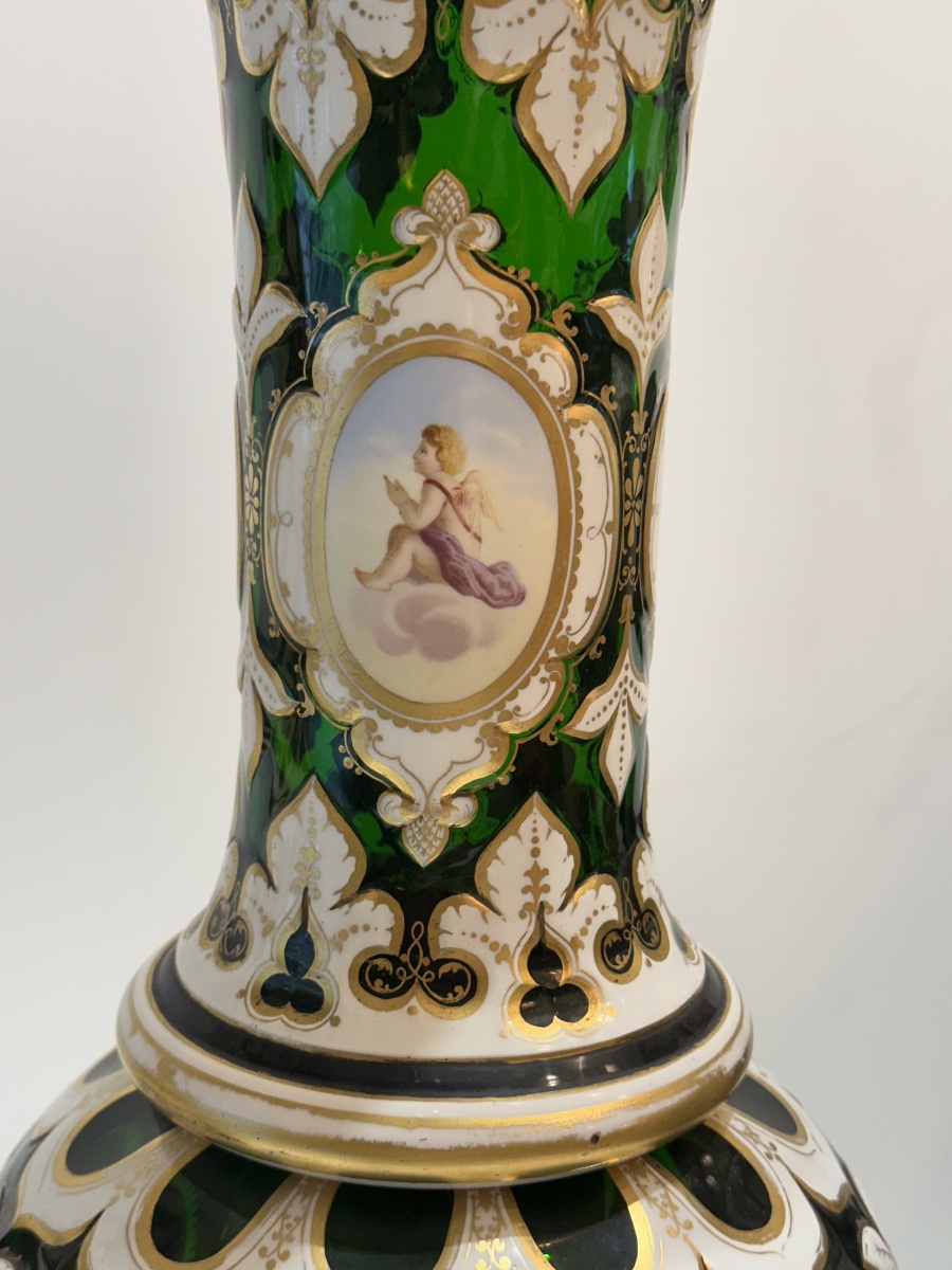 Pair Of Vases, Bohemian Crystal , Overlay , 68 Cm-photo-2