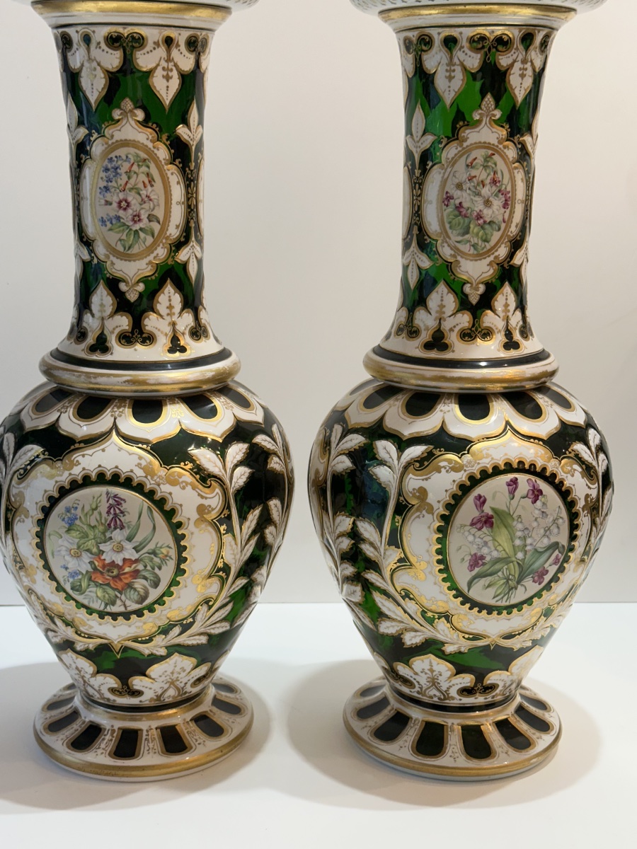 Pair Of Vases, Bohemian Crystal , Overlay , 68 Cm-photo-3