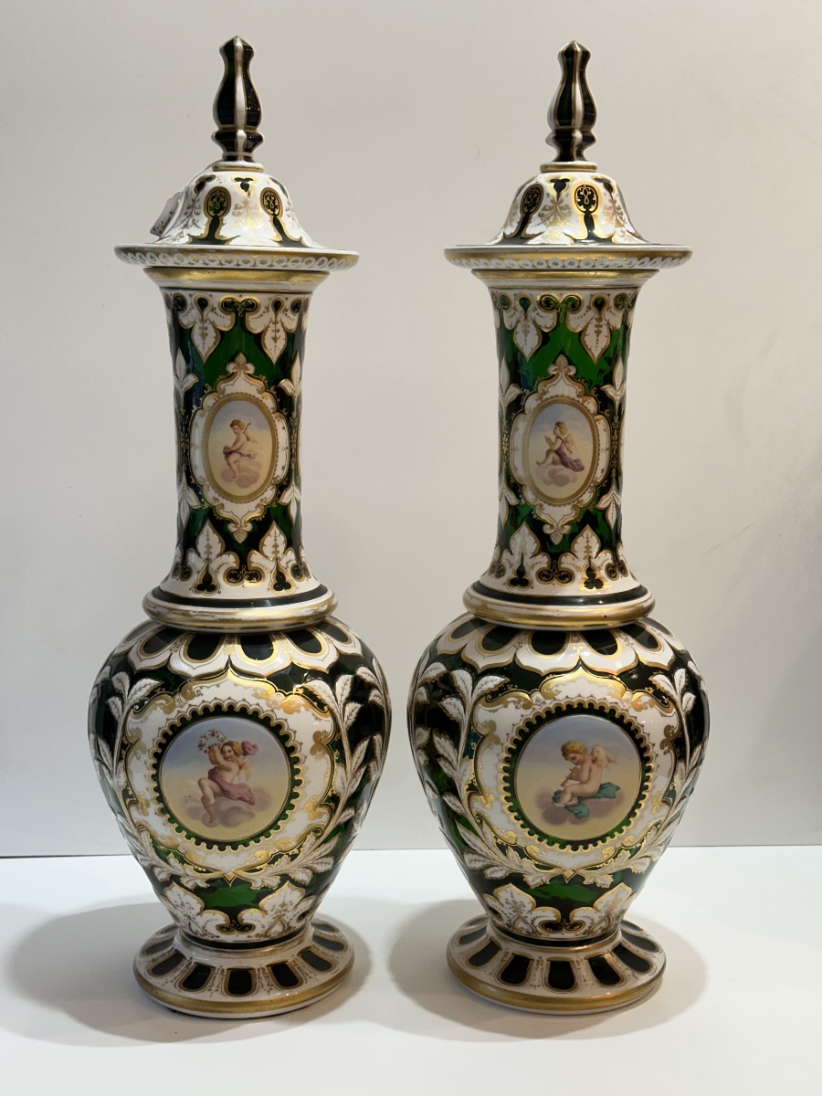 Pair Of Vases, Bohemian Crystal , Overlay , 68 Cm-photo-4