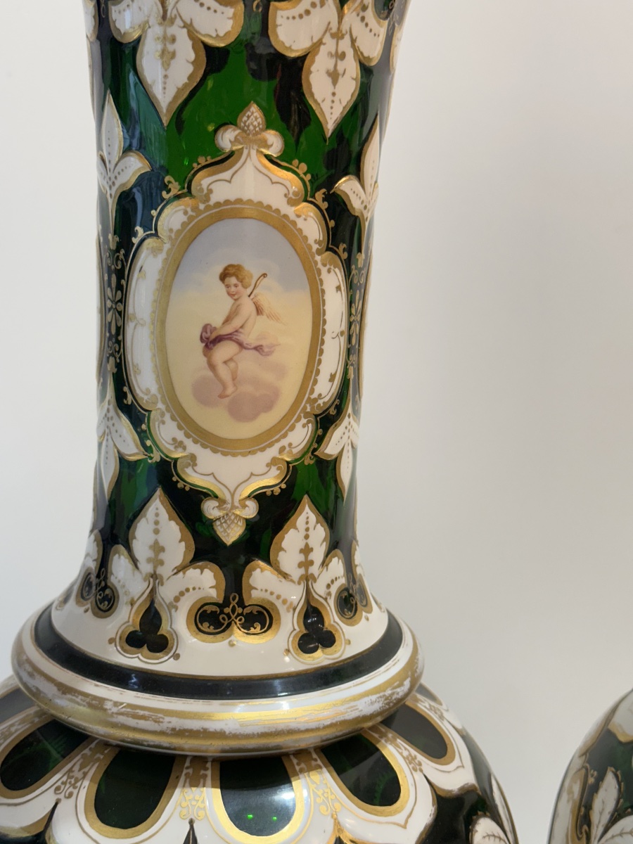Pair Of Vases, Bohemian Crystal , Overlay , 68 Cm-photo-5