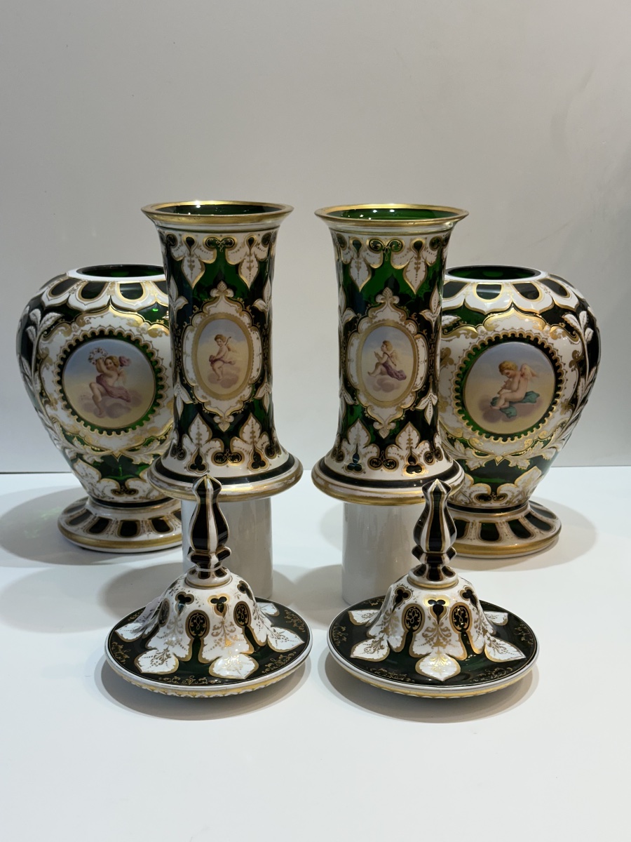 Pair Of Vases, Bohemian Crystal , Overlay , 68 Cm-photo-6