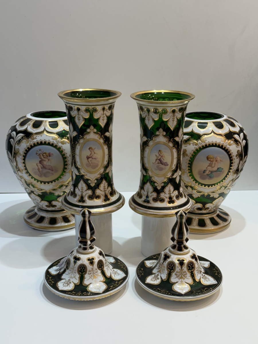Pair Of Vases, Bohemian Crystal , Overlay , 68 Cm-photo-7