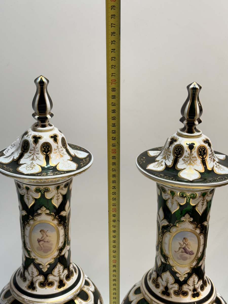 Pair Of Vases, Bohemian Crystal , Overlay , 68 Cm-photo-8