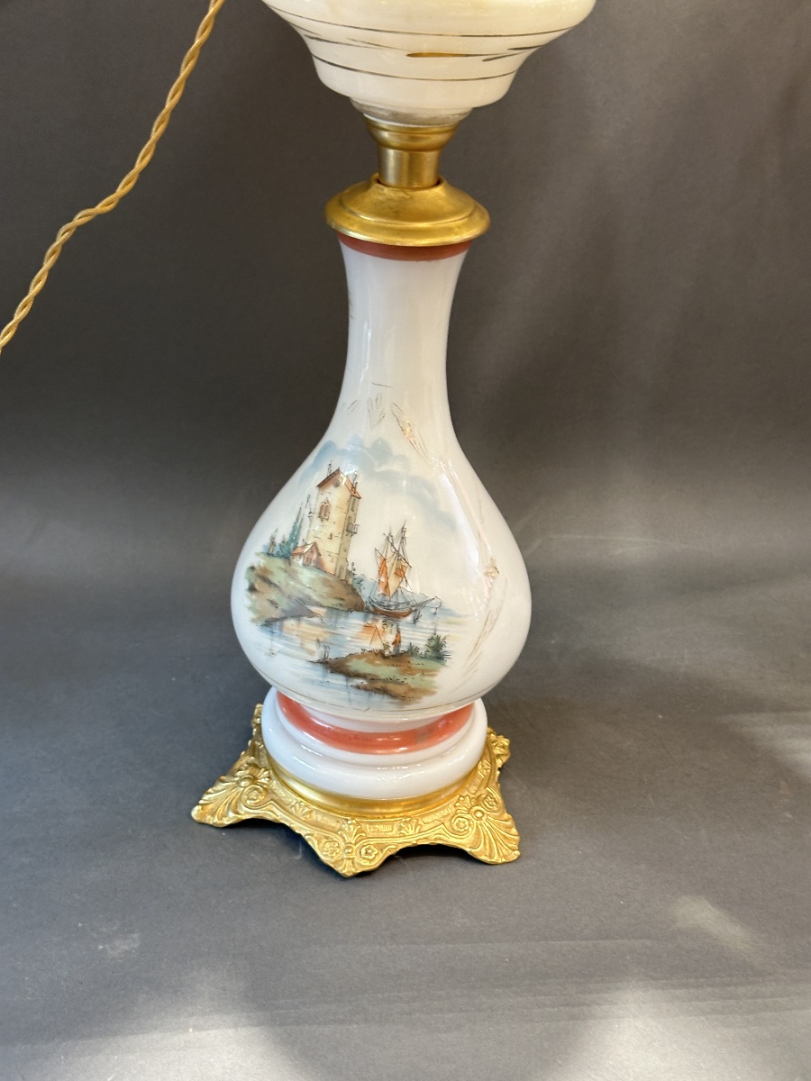 Paire de Lampes en Opaline blanche-photo-3