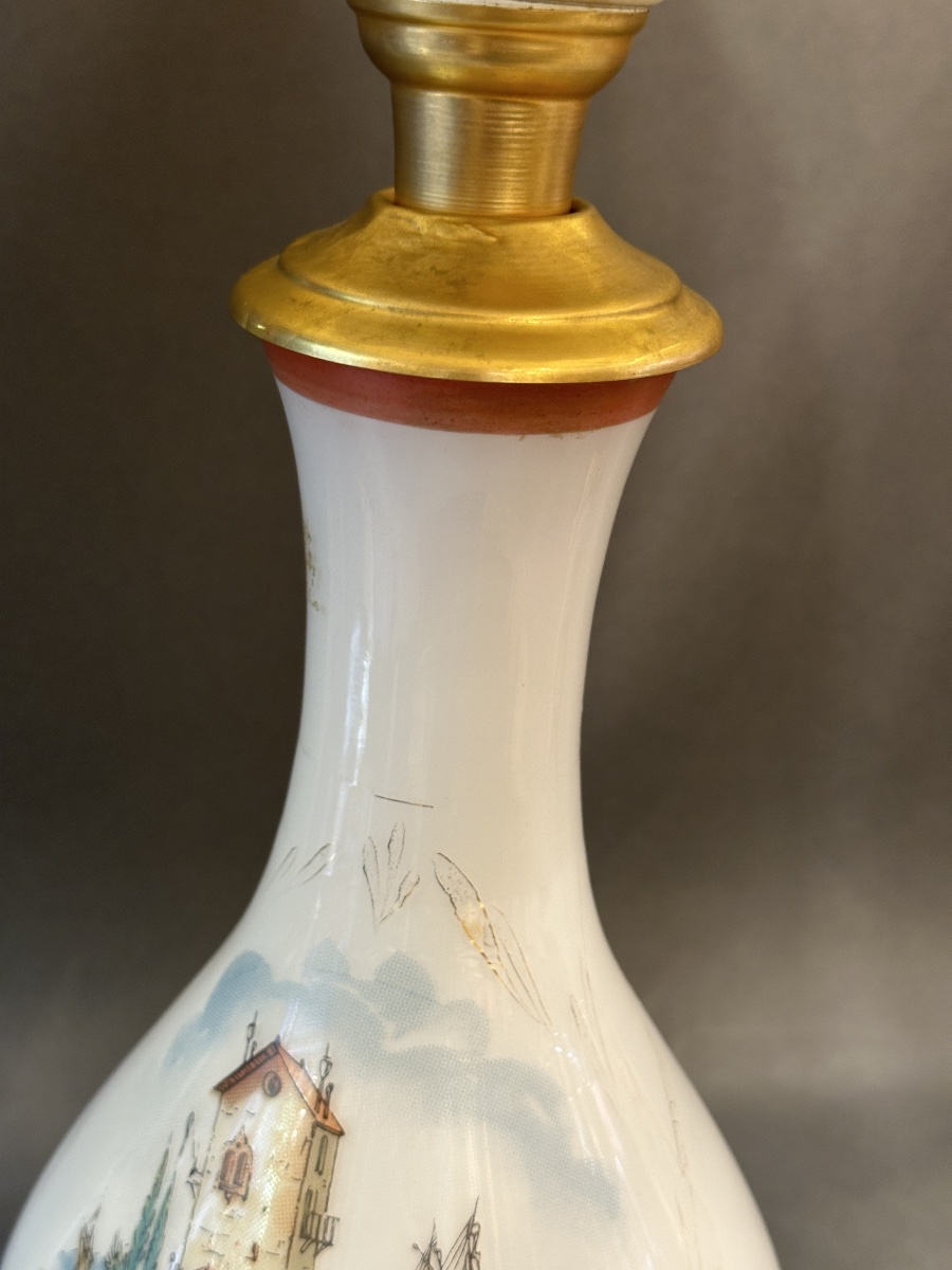 Paire de Lampes en Opaline blanche-photo-4