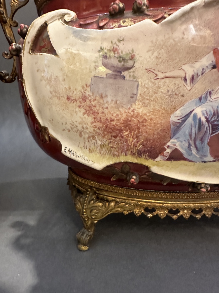 Garniture de cheminée en porcelaine et bronze doré – 3 pièces, fin XIXᵉ siècle-photo-2