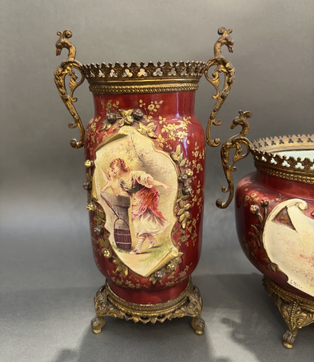 Garniture de cheminée en porcelaine et bronze doré – 3 pièces, fin XIXᵉ siècle-photo-4