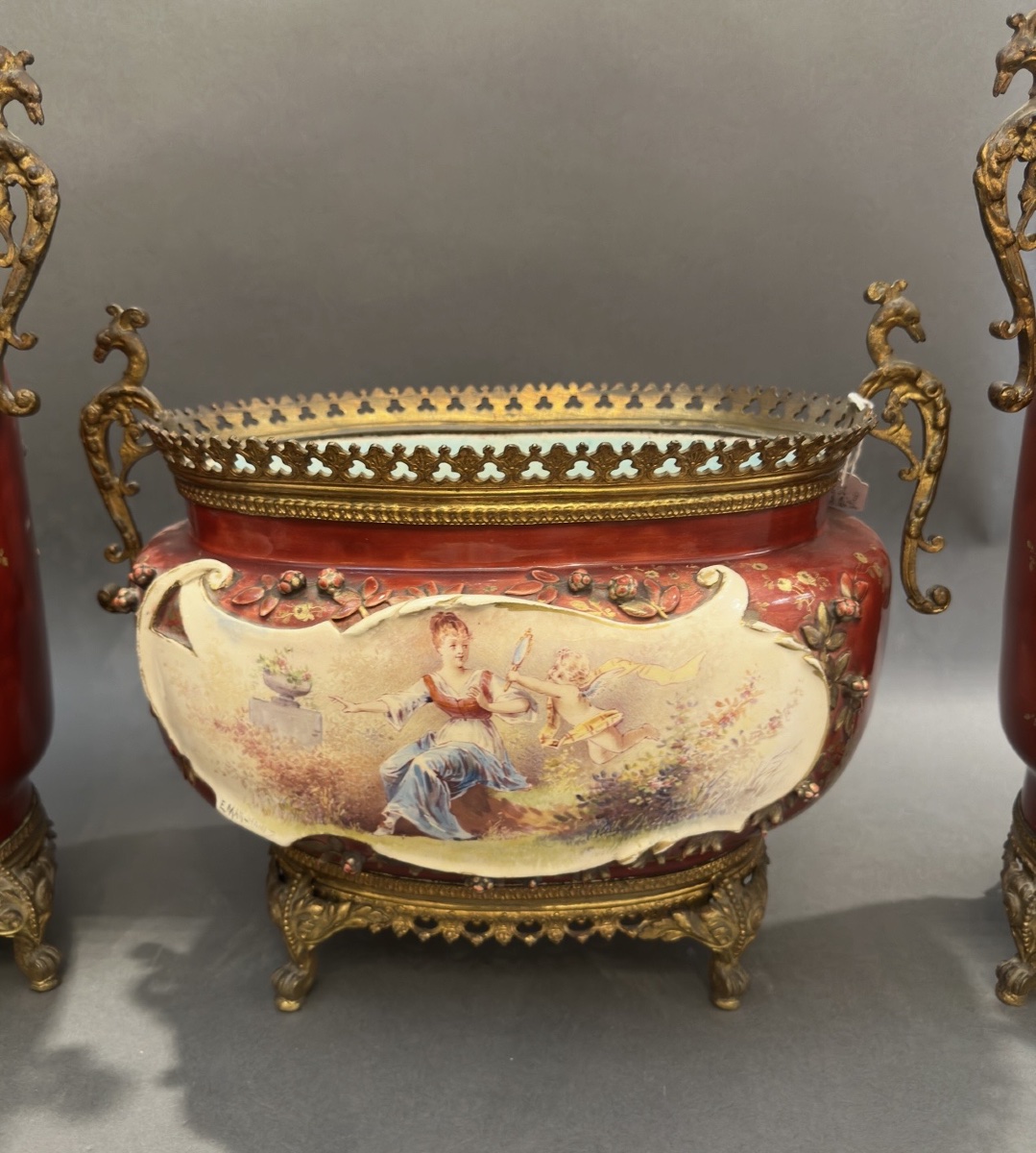 Garniture de cheminée en porcelaine et bronze doré – 3 pièces, fin XIXᵉ siècle-photo-1