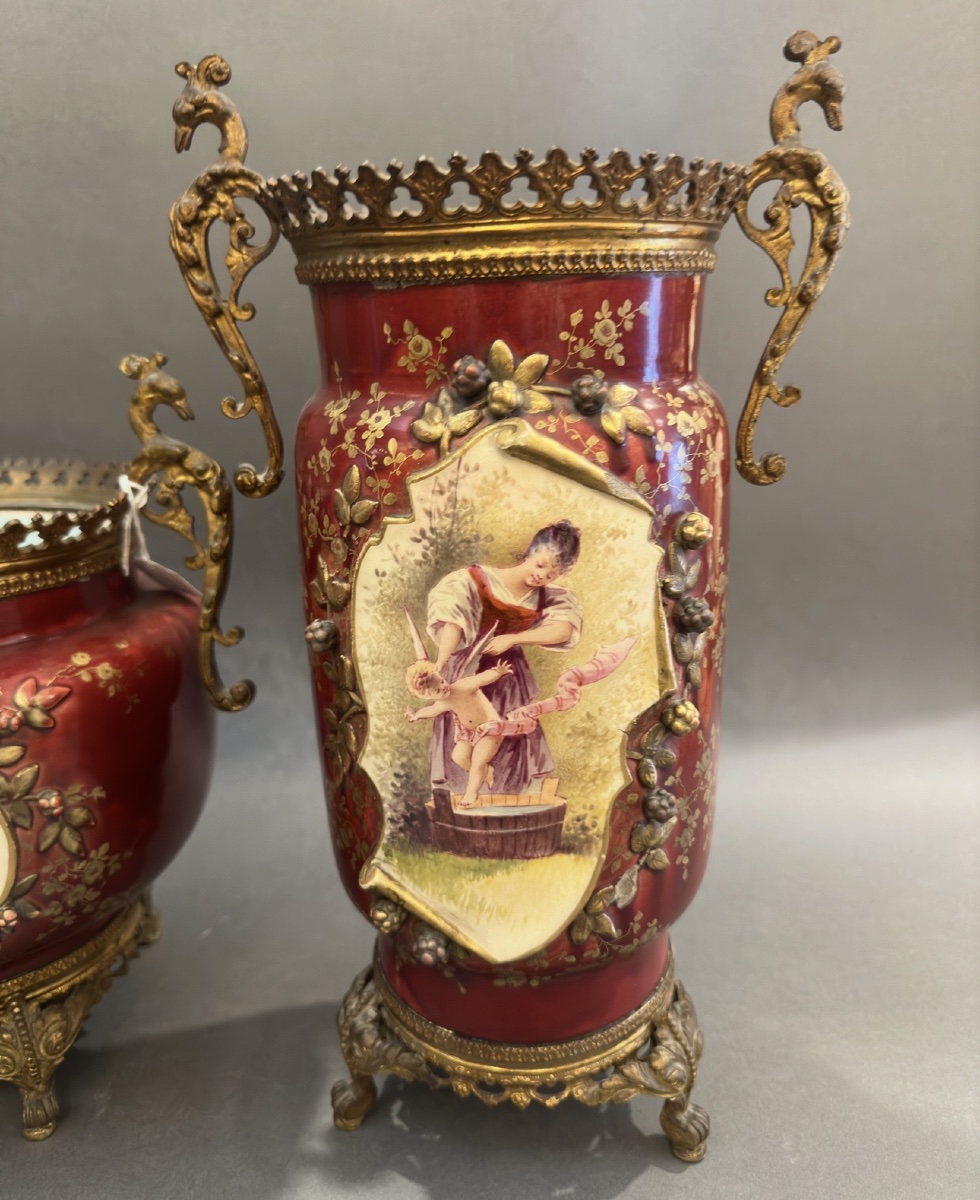Garniture de cheminée en porcelaine et bronze doré – 3 pièces, fin XIXᵉ siècle-photo-2