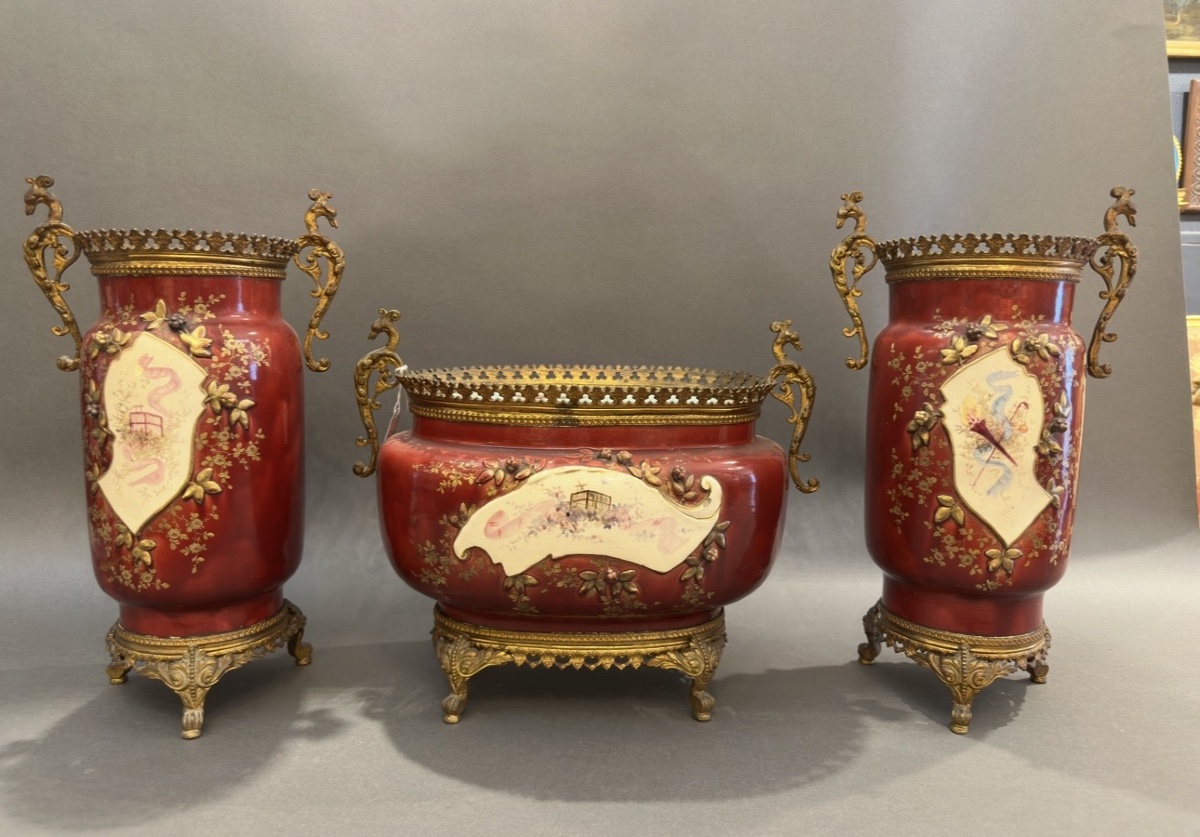 Garniture de cheminée en porcelaine et bronze doré – 3 pièces, fin XIXᵉ siècle-photo-5
