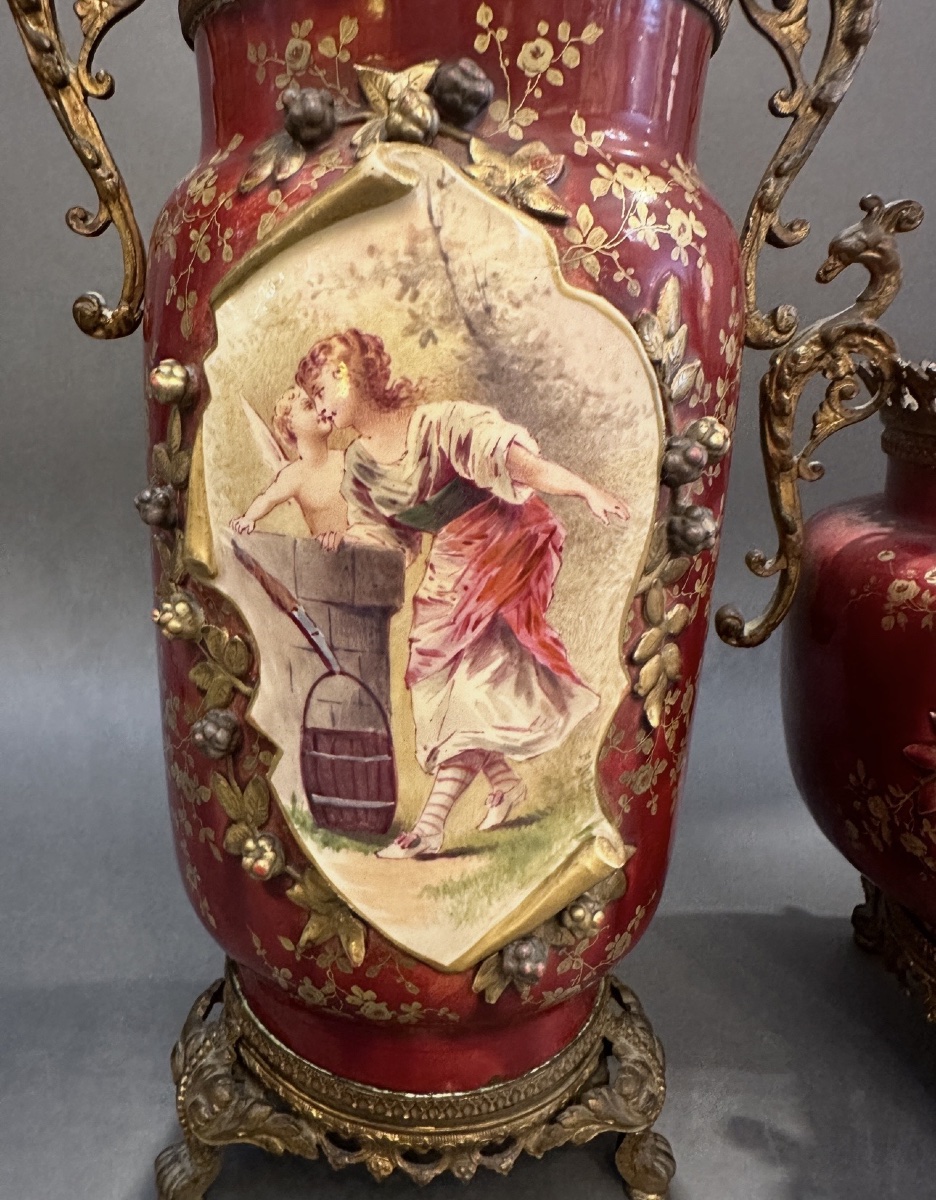 Garniture de cheminée en porcelaine et bronze doré – 3 pièces, fin XIXᵉ siècle-photo-6