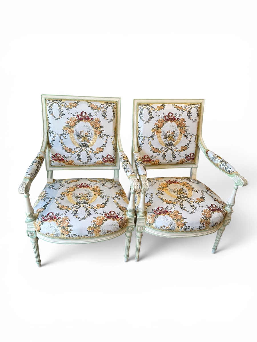 Paire de fauteuils de style Louis XVI en bois laqué – XIXe siècle-photo-3