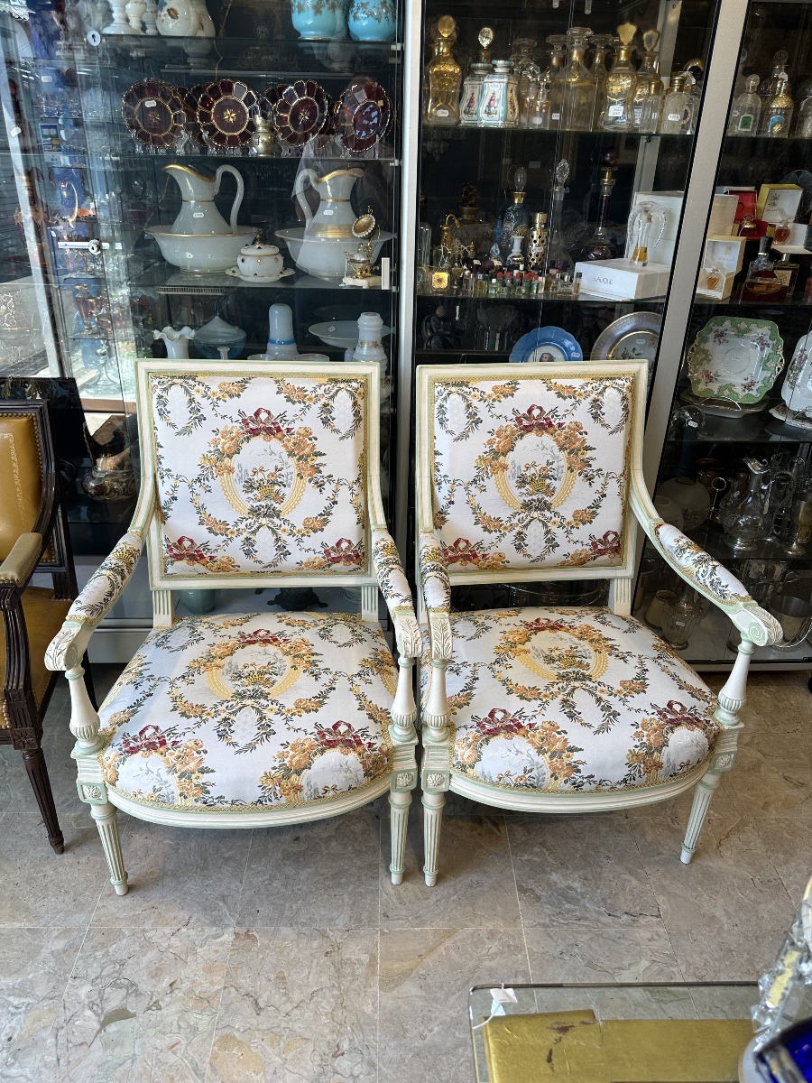 Paire de fauteuils de style Louis XVI en bois laqué – XIXe siècle-photo-4