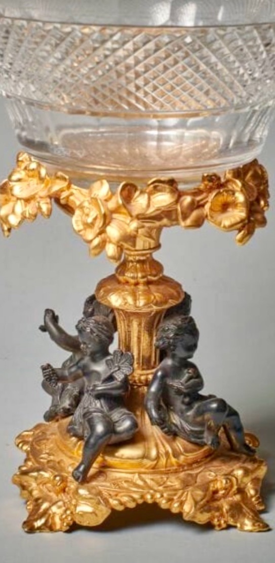Bowl, Centerpiece In Gilded Bronze And Cut Crystal – 20th Century-photo-3