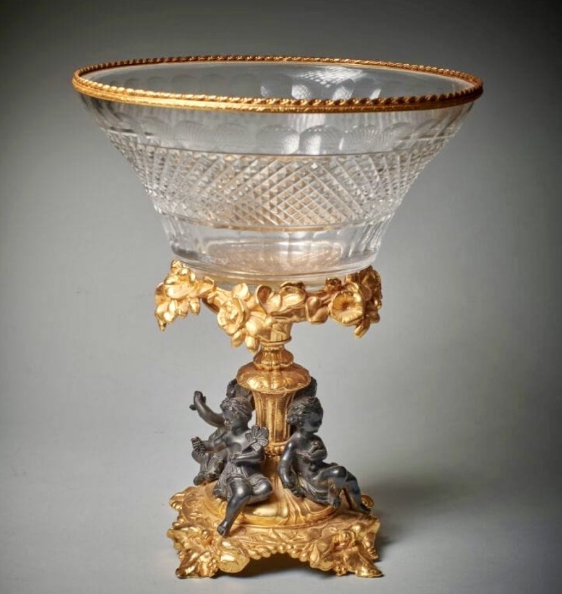 Bowl, Centerpiece In Gilded Bronze And Cut Crystal – 20th Century