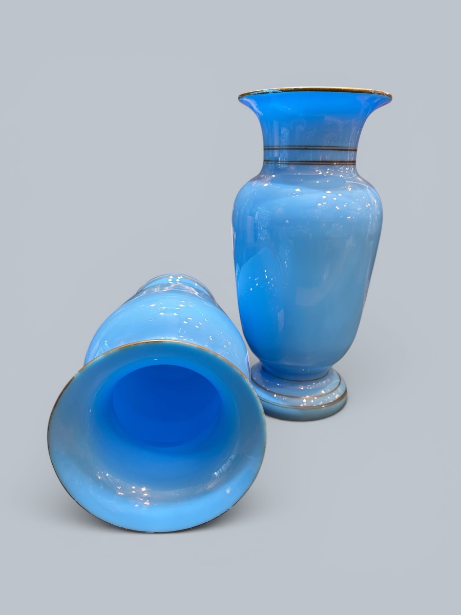 Pair Of Sky-blue Opaline Vases – 19th Century-photo-3