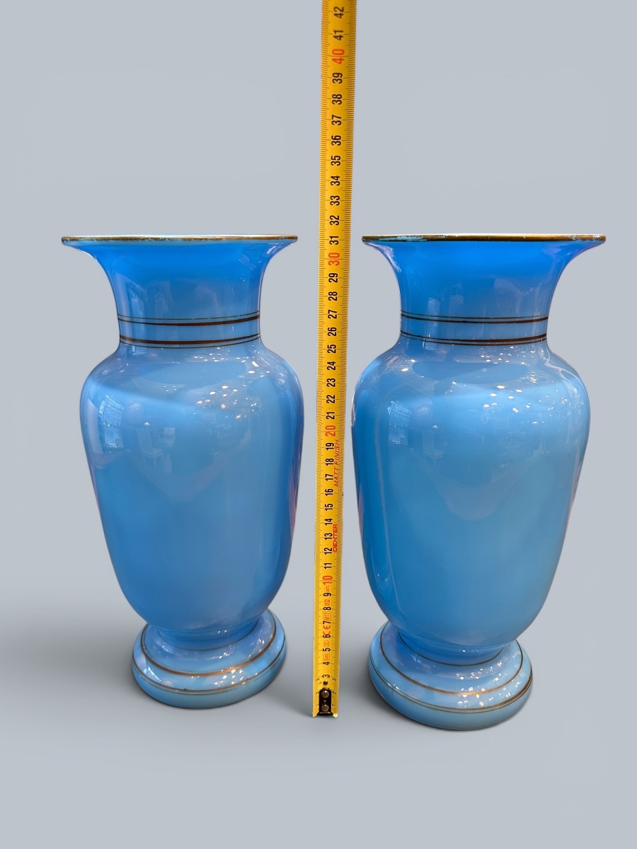Pair Of Sky-blue Opaline Vases – 19th Century-photo-4