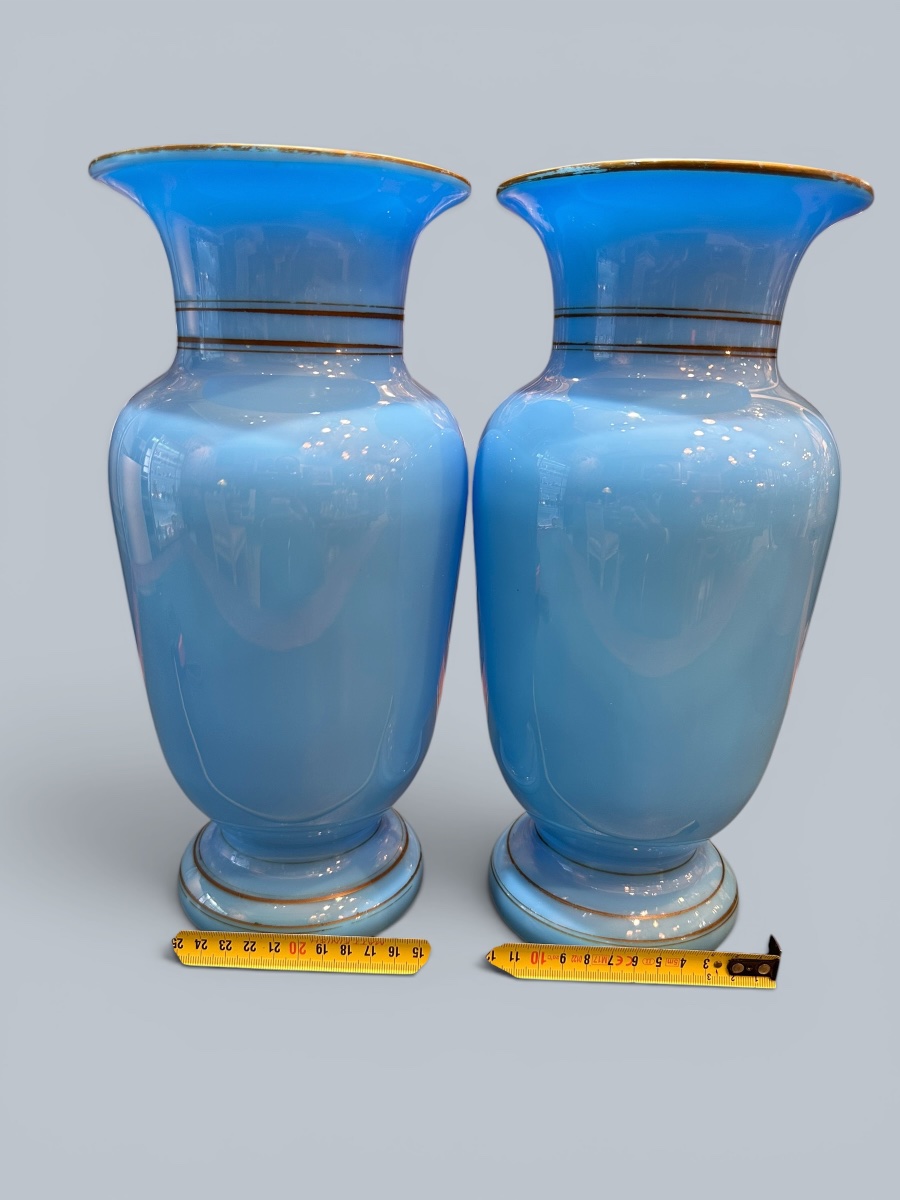 Pair Of Sky-blue Opaline Vases – 19th Century-photo-1